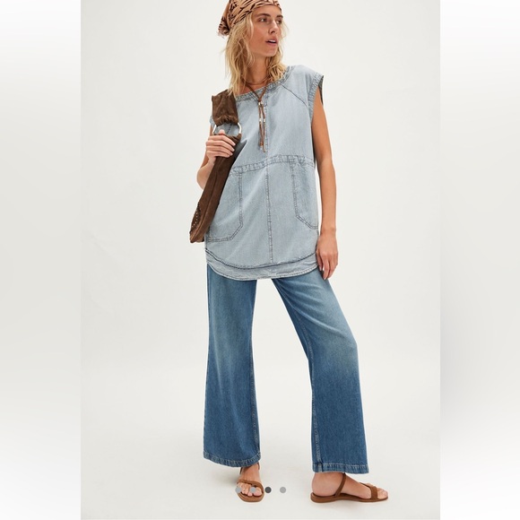 NWOT Free People We the Free Madison Railroad Stripe Tunic- Classic Wash - Picture 2 of 11